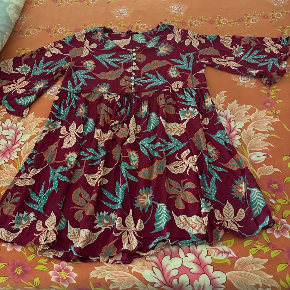 Floral Dress in Burgundy and Teal